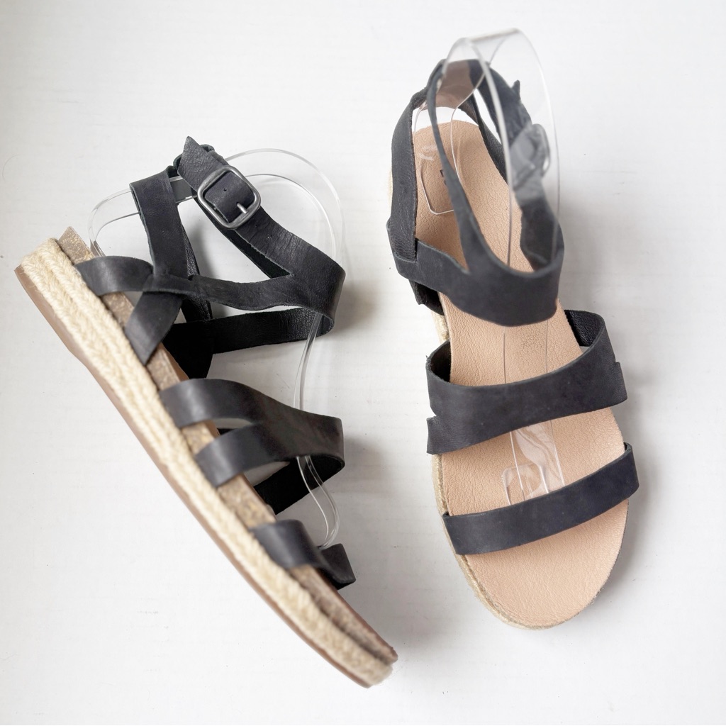 Lucky Brand Black Glaina Leather Espadrille Platform Sandal Size 7.5